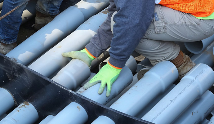 A person is installing conduit spacer