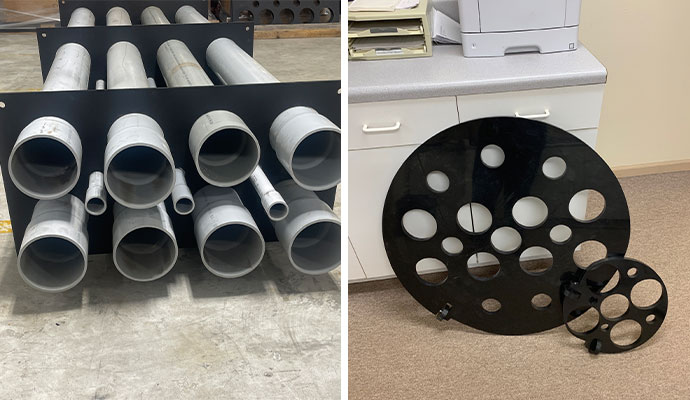 Collage of duct bank and bore conduit spacer