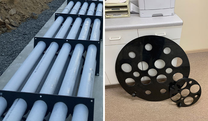 Collage of duct bank and bore conduit spacer