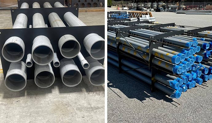 Collage of HDPE and PVC pipe spacers