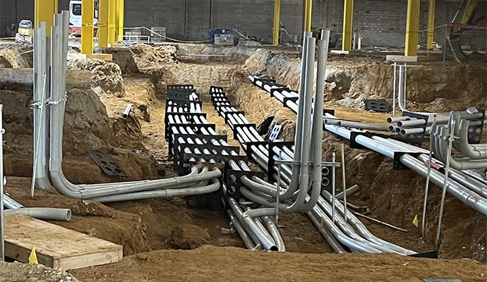 Commercial underground utility duct bank installation