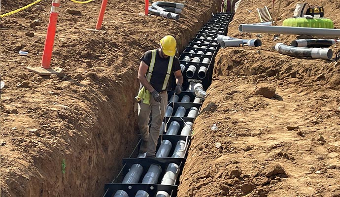 Installing underground conduit spacers