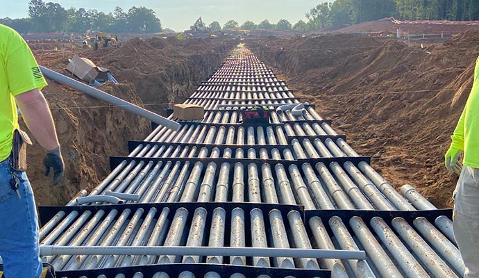 Massive underground utility conduit bank installation