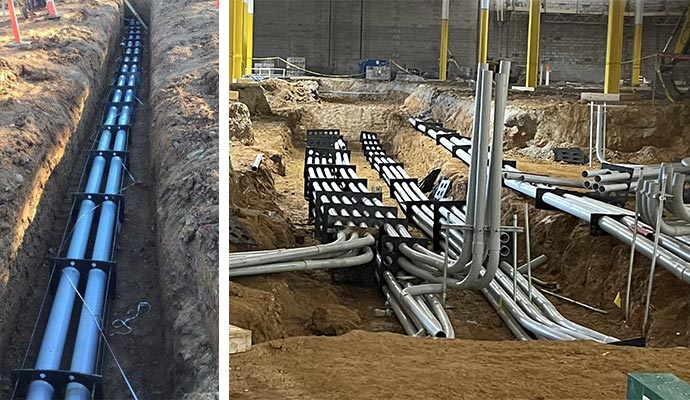 Organized underground conduit spacers installations