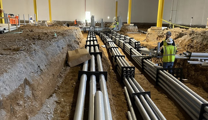 Indoor utility conduit trench installation