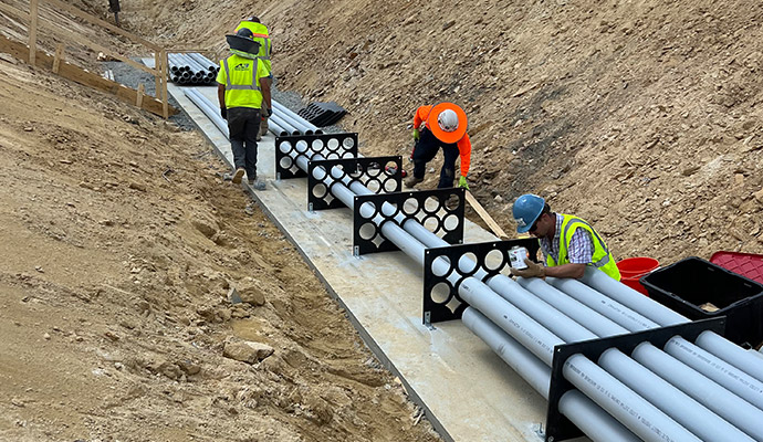 Underground PVC pipe rack assembly