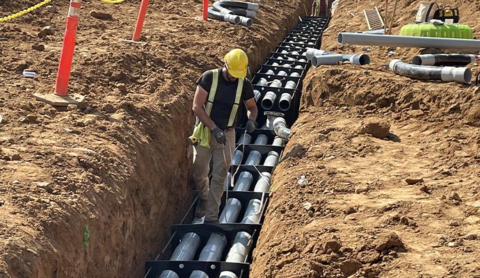 Technician working on duct bank system